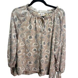 BTFL Life S Top Womens Blue Gray Floral Popover V Neck Blouse Shirt